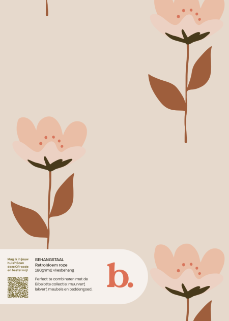 Retrobloem roze behangstaal 